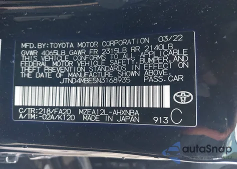 2022 Toyota Corolla Se/Xse/Night Shade from USA, damaged, VIN JTND4MBE5N3168935